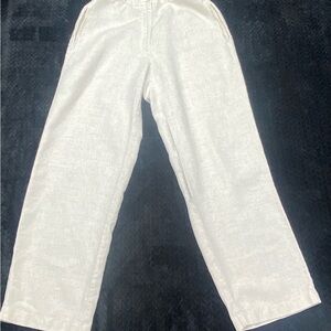 L.L. Bean Women’s Linen Pants 6P Tan Button/Zip Front Elastic Back OFFICE CHURCH